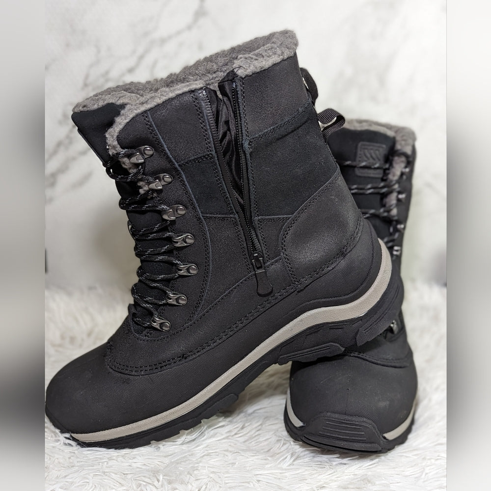 Thermolite EcoMode Black Winter Boots with Faux Fur Lining and Side Zipper