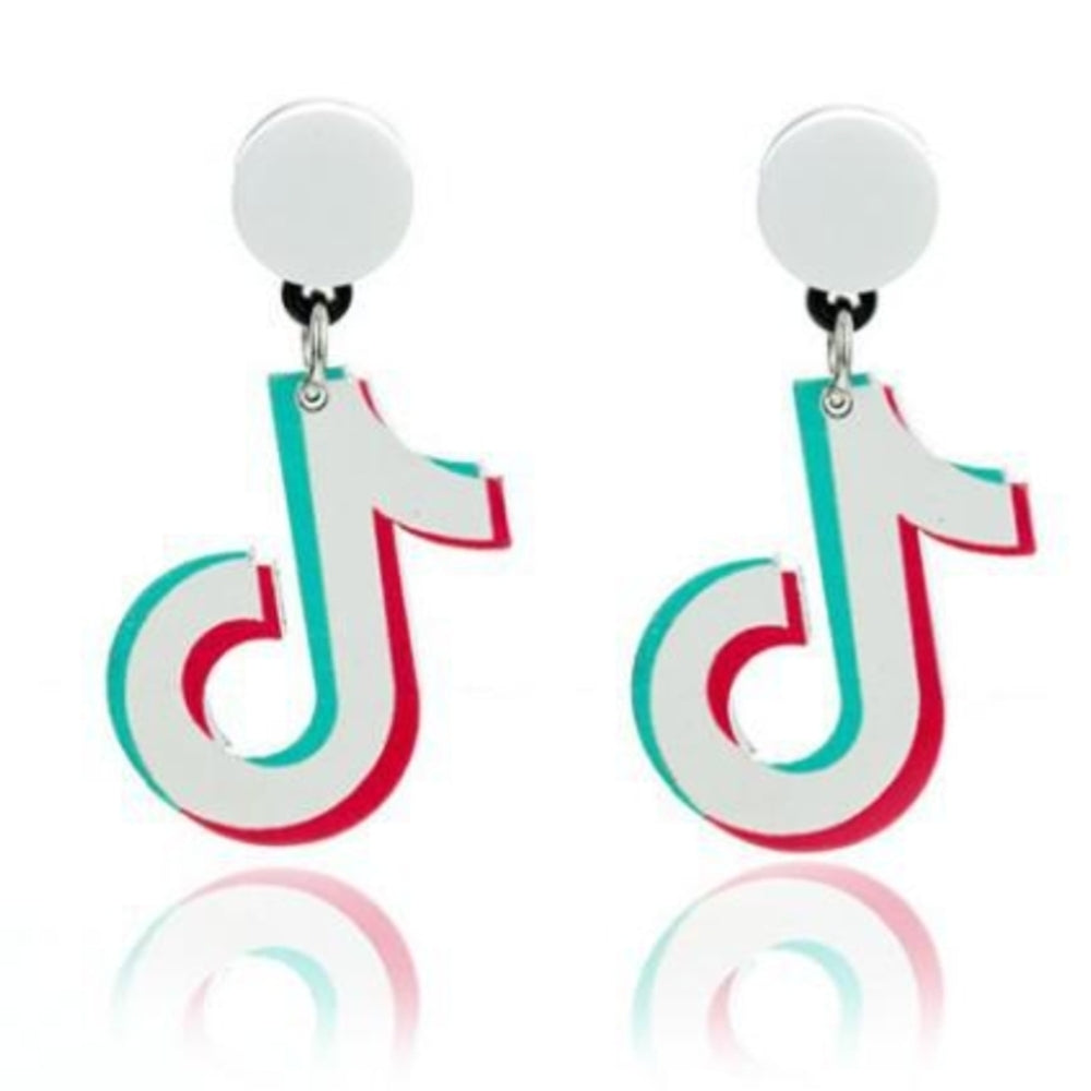 TikTok Logo Dangle Earrings with White Studs