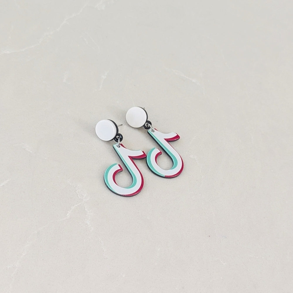 TikTok Logo Dangle Earrings with White Studs