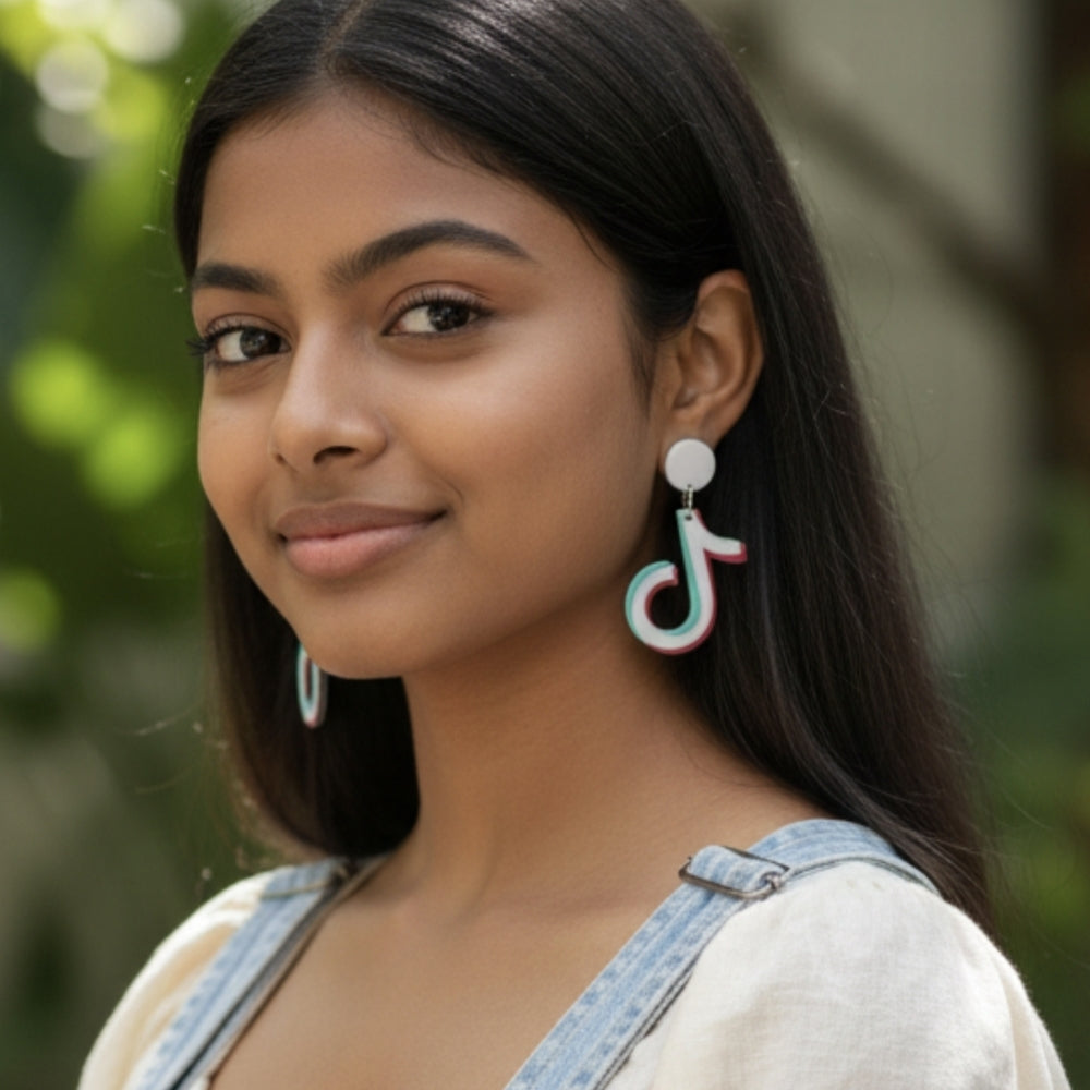 TikTok Logo Dangle Earrings with White Studs