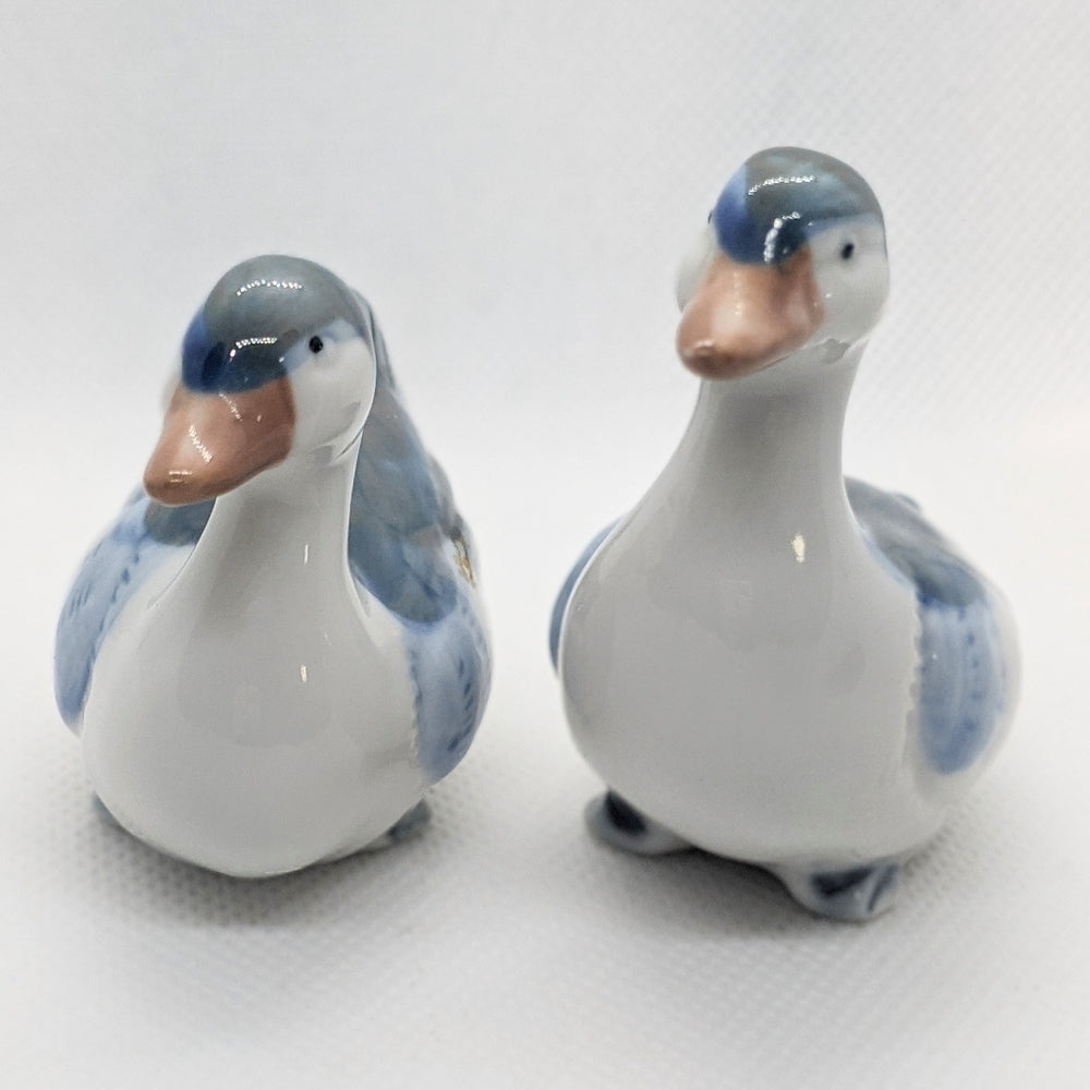 Pair of Vintage Porcelain Duck Figurines Blue and White