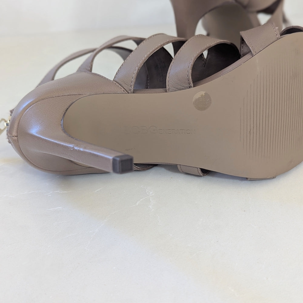 BCBGeneration Taupe Strappy High Heel Sandals Size 9.5