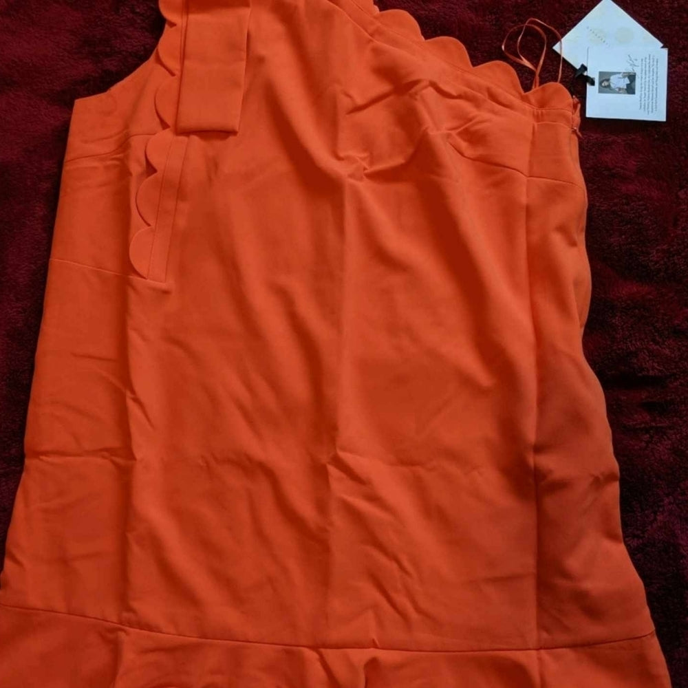 Victoria Beckham Orange One-Shoulder Scalloped Bow Dress