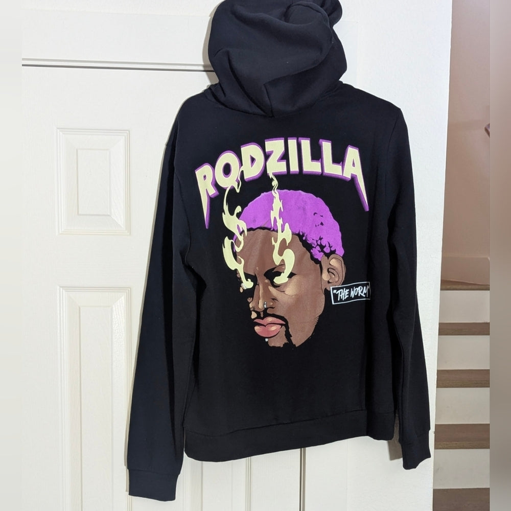 Rodzilla Black Hoodie with Purple Graphic Print