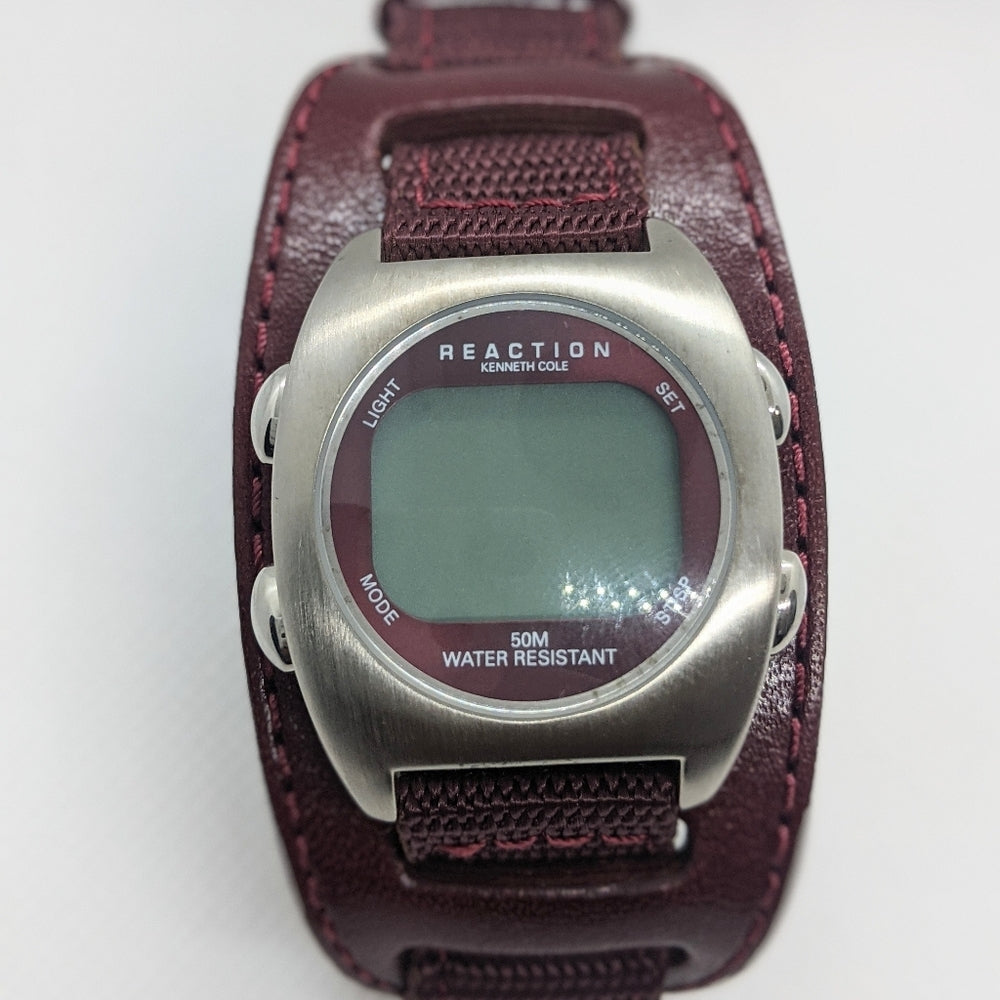 Kenneth Cole Reaction Digital Watch with Wide Genuine Leather Band