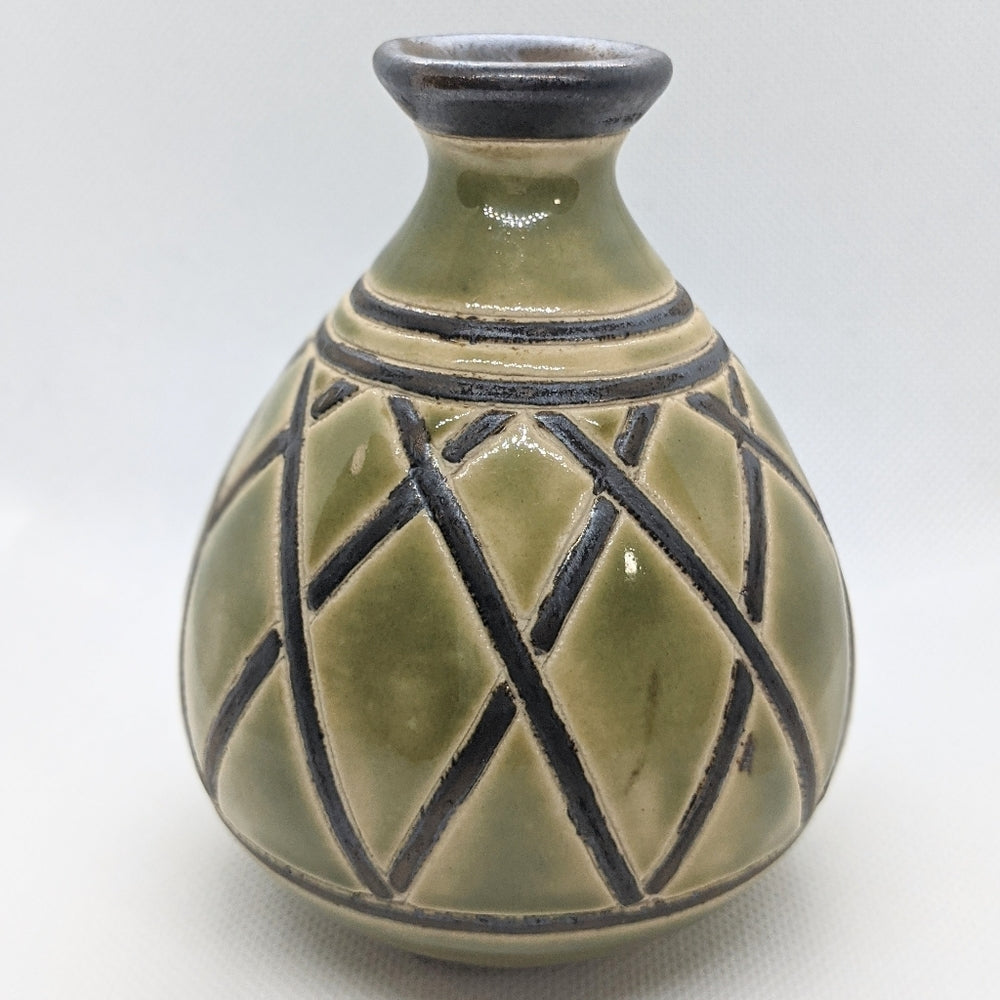 Small Decorative Art Vase with Green and Black Geometric Design