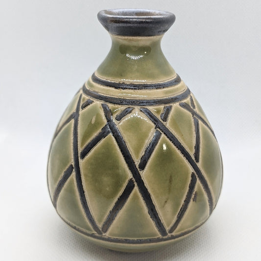 Small Decorative Art Vase with Green and Black Geometric Design