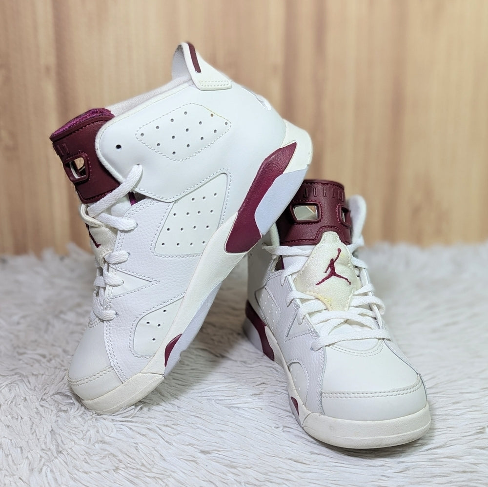 Nike Air Jordan 6 Retro White and Maroon Sneakers size 3
