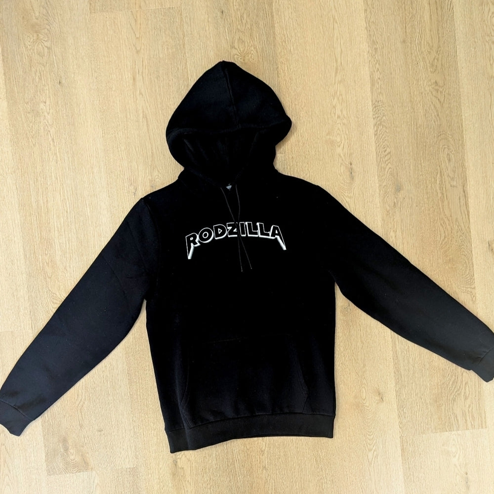 Rodzilla Black Hoodie with Purple Graphic Print