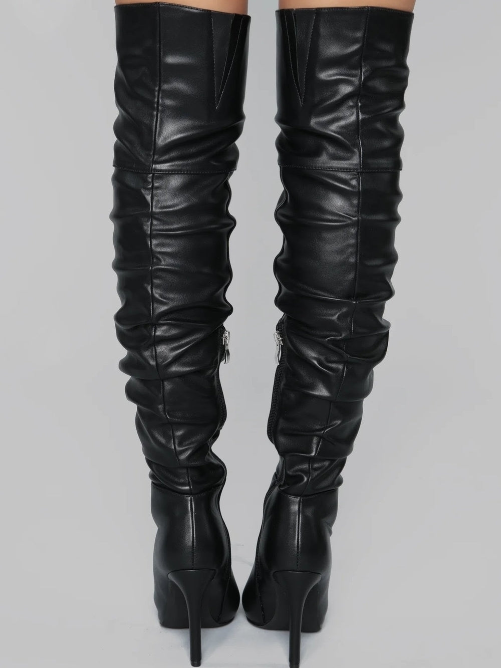 Fashion Nova Black Over-the-Knee Ruched Heeled Boots