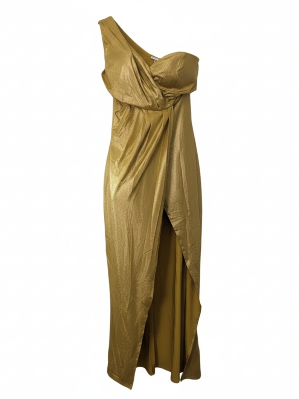 Elegant One-Shoulder Gold Evening Gown Dress Size XL