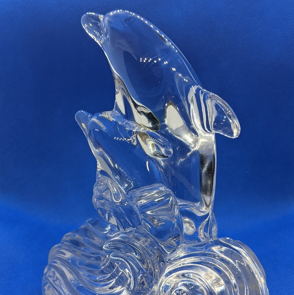 Clear Glass Dolphin Figurine with Waves - Sac's Main