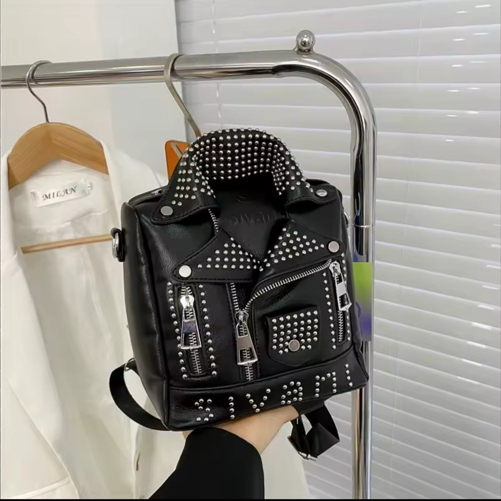 Silvani Black Studded Faux Leather Crossbody Bag