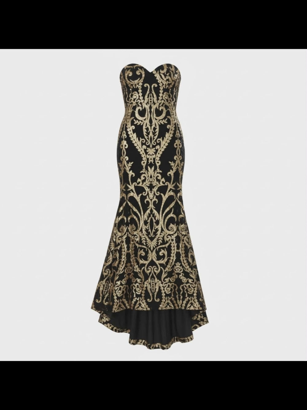 Elegant Black and Gold Strapless Mermaid Gown