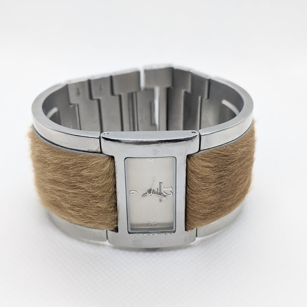 Kenneth Cole New York Stainless Steel Wristwatch with Brown Fur Accent Band - Sac's Main