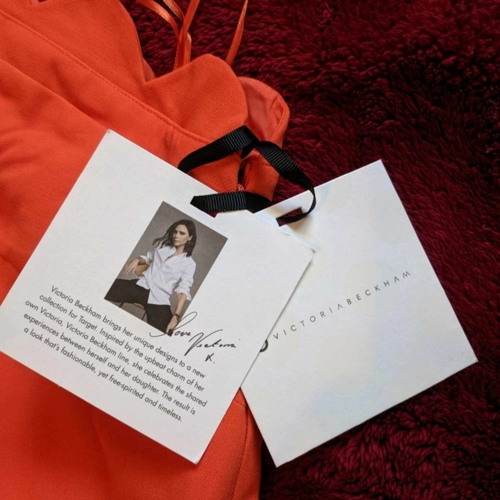 Victoria Beckham Orange One-Shoulder Scalloped Bow Dress