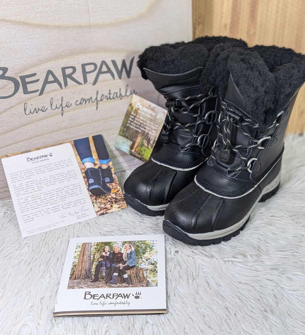 Bearpaw Black Waterproof Winter Boots with Shearling Lining