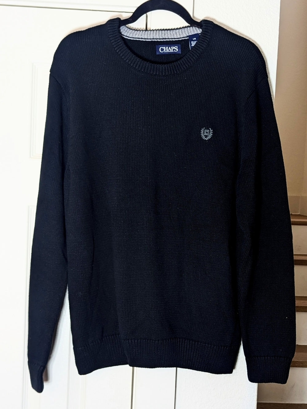 Chaps Men's Black Cotton Crew Neck Pullover Sweater Large