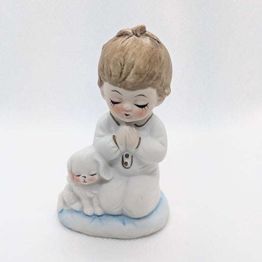 Vintage Ceramic Figurine of Praying Child with Dog