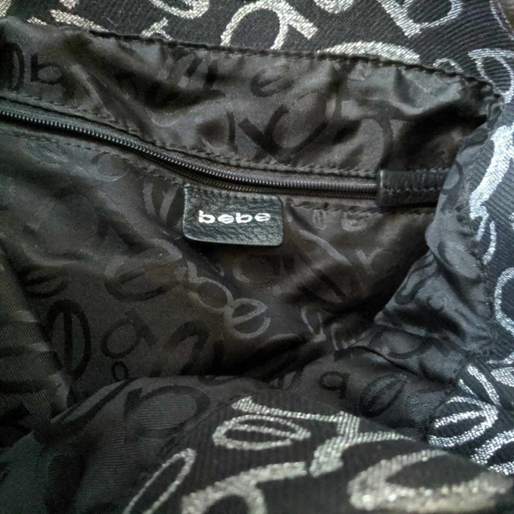 bebe Patchwork Logo Shoulder Bag with Silver Accents - Sac's Main