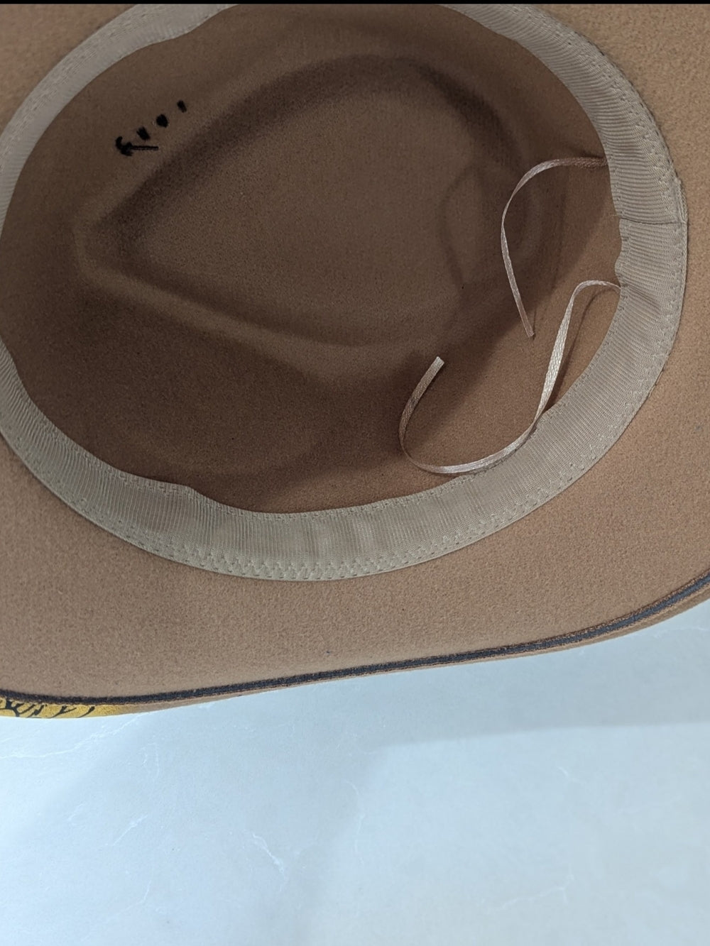 Unique Western Style Beige Fedora Hat with Floral Patterned Brim