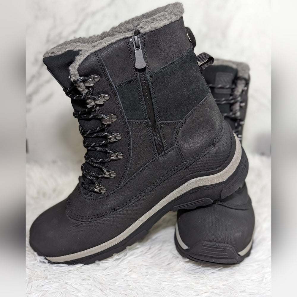 Thermolite EcoMode Black Winter Boots with Faux Fur Lining and Side Zipper