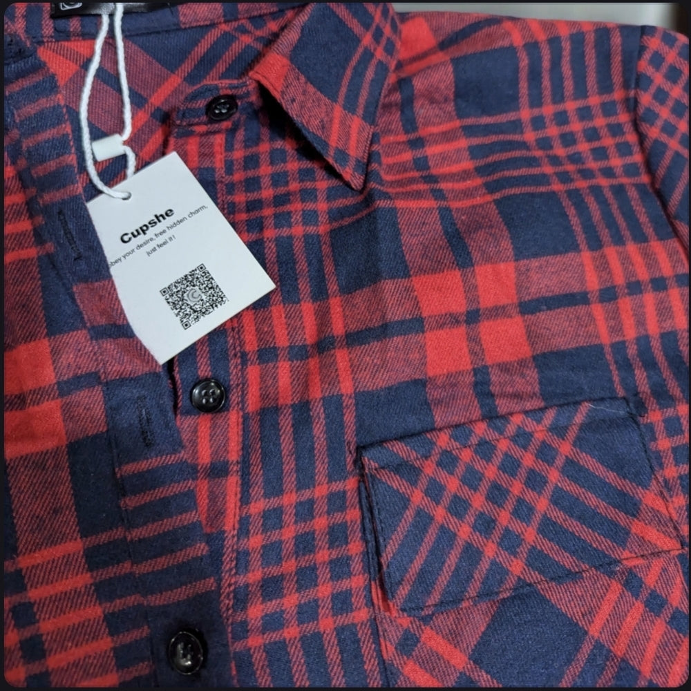 Cupshe Red and Navy Plaid Long Sleeve Shirt