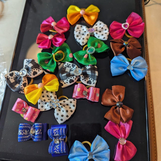 Assorted Colorful Satin and Grosgrain Ribbon Bows with Decorative Gems