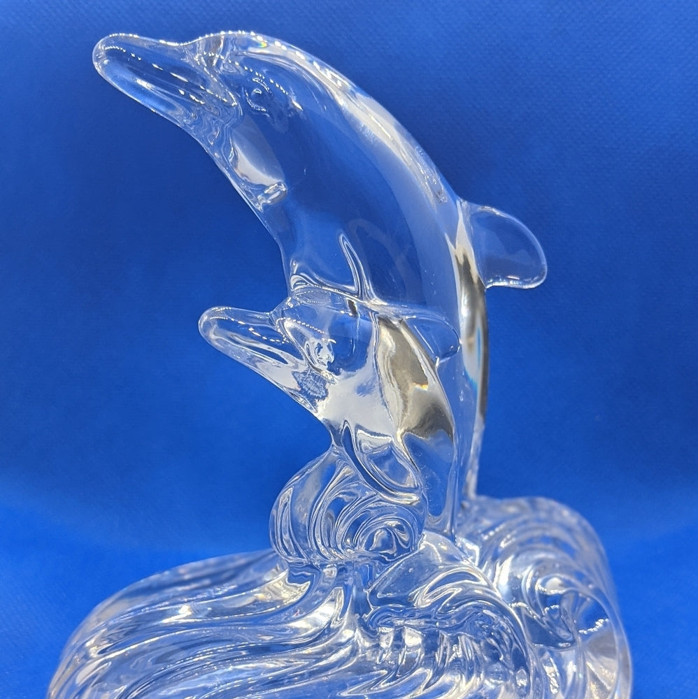 Clear Glass Dolphin Figurine with Waves - Sac's Main