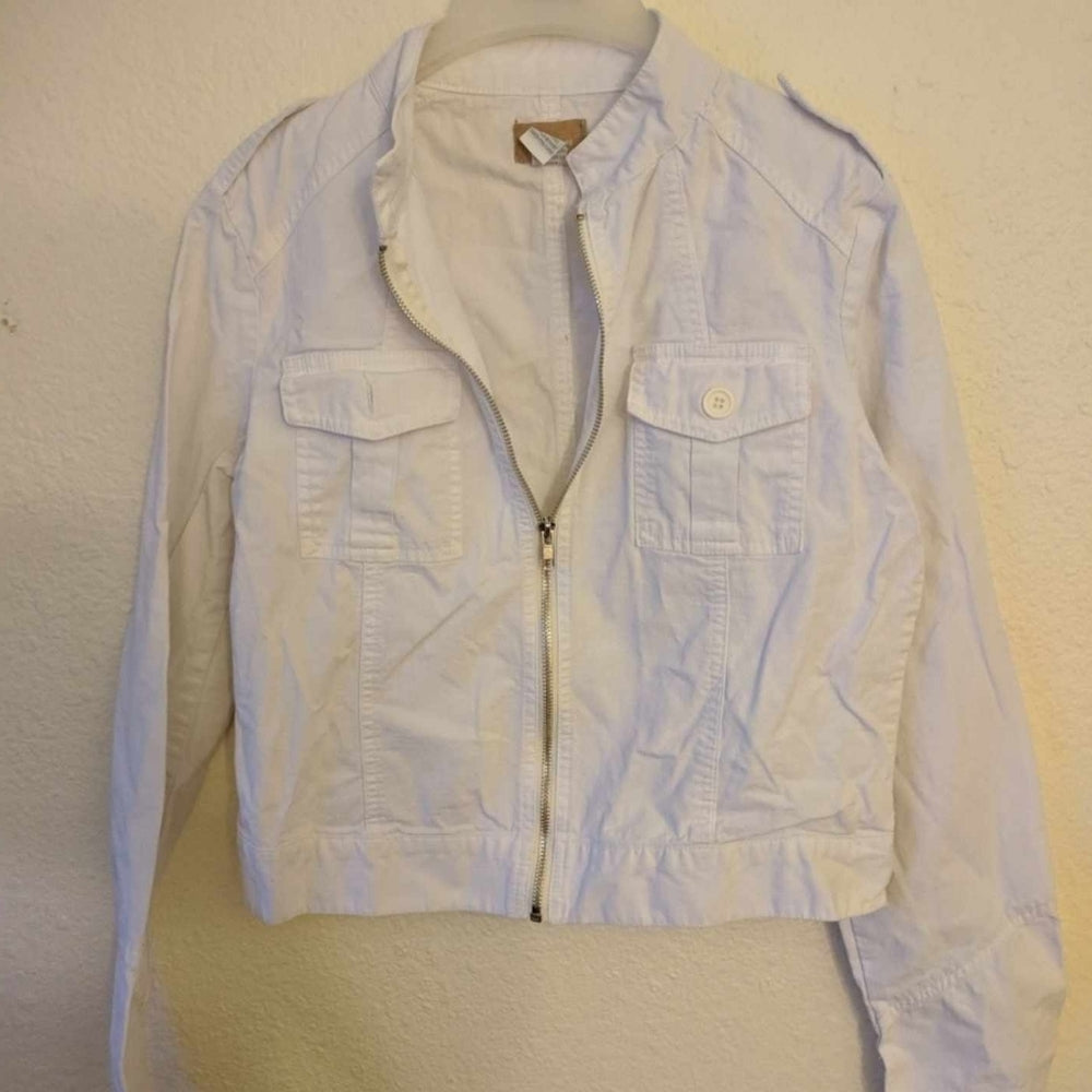 Twenty One White Cotton Spandex Zip-Up Jacket Medium - Sac's Main