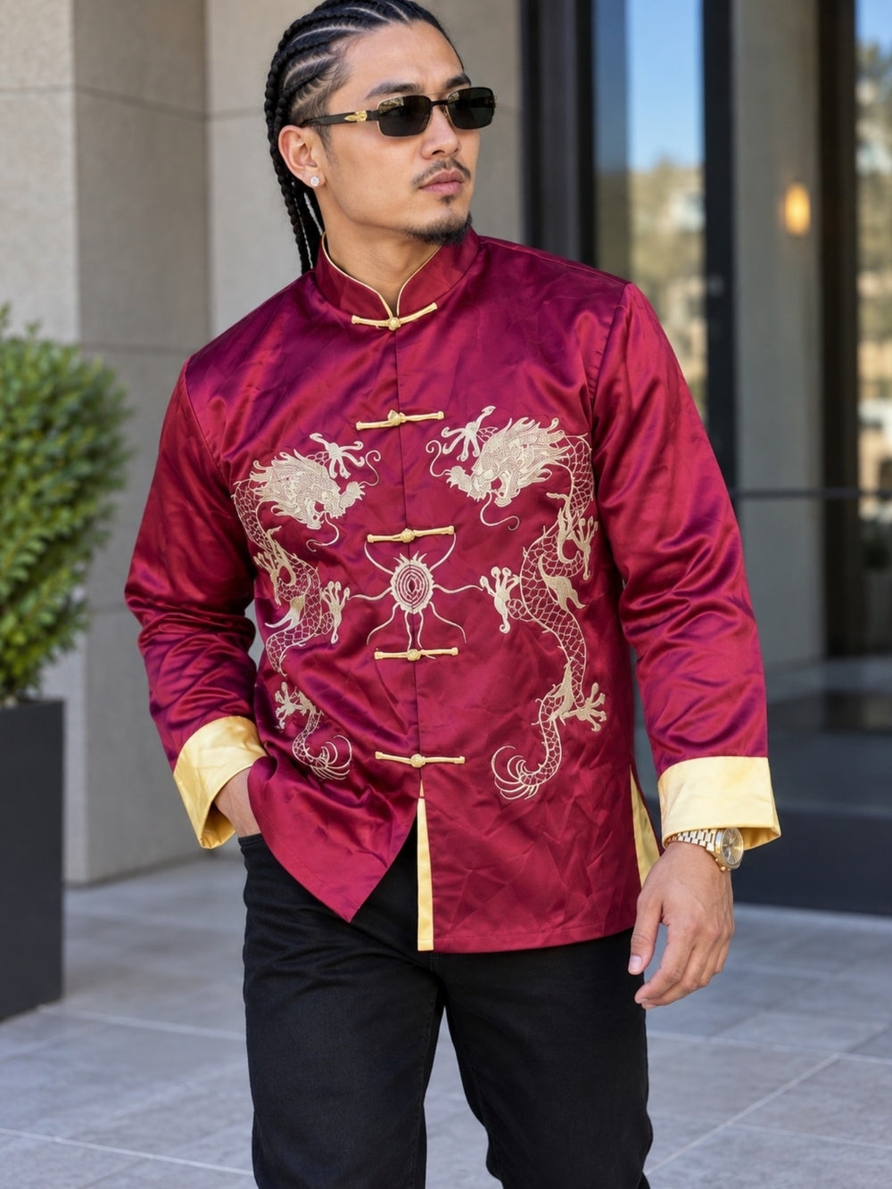 Men's Traditional Chinese Dragon Embroidered Satin Jacket