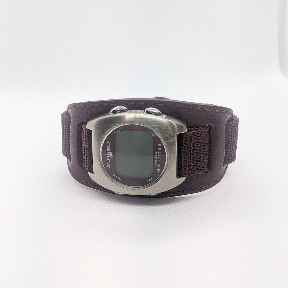 Kenneth Cole Reaction Digital Watch with Wide Genuine Leather Band