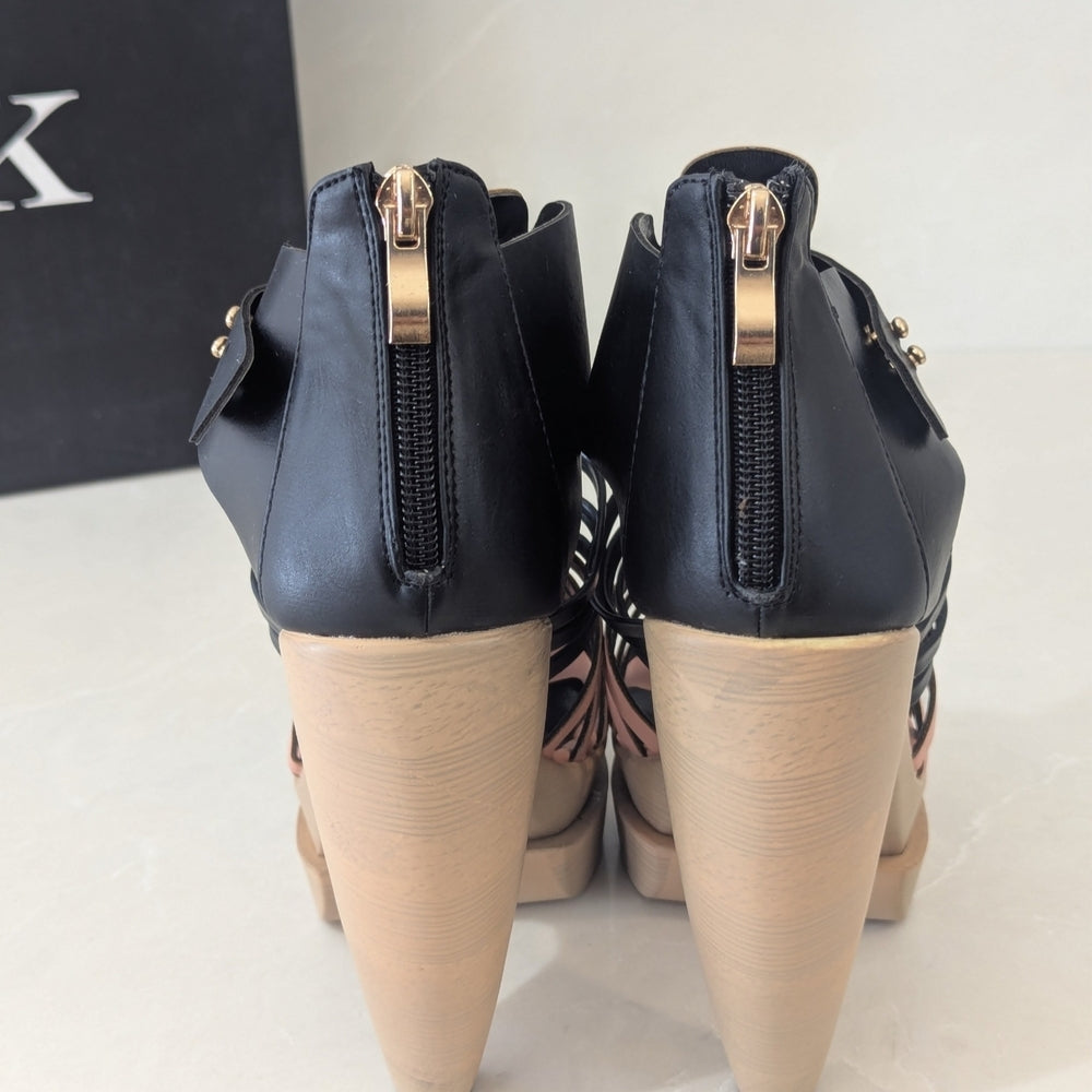 L&K Women's Strappy High Heel Platform Sandals in Pink and Black Size 8