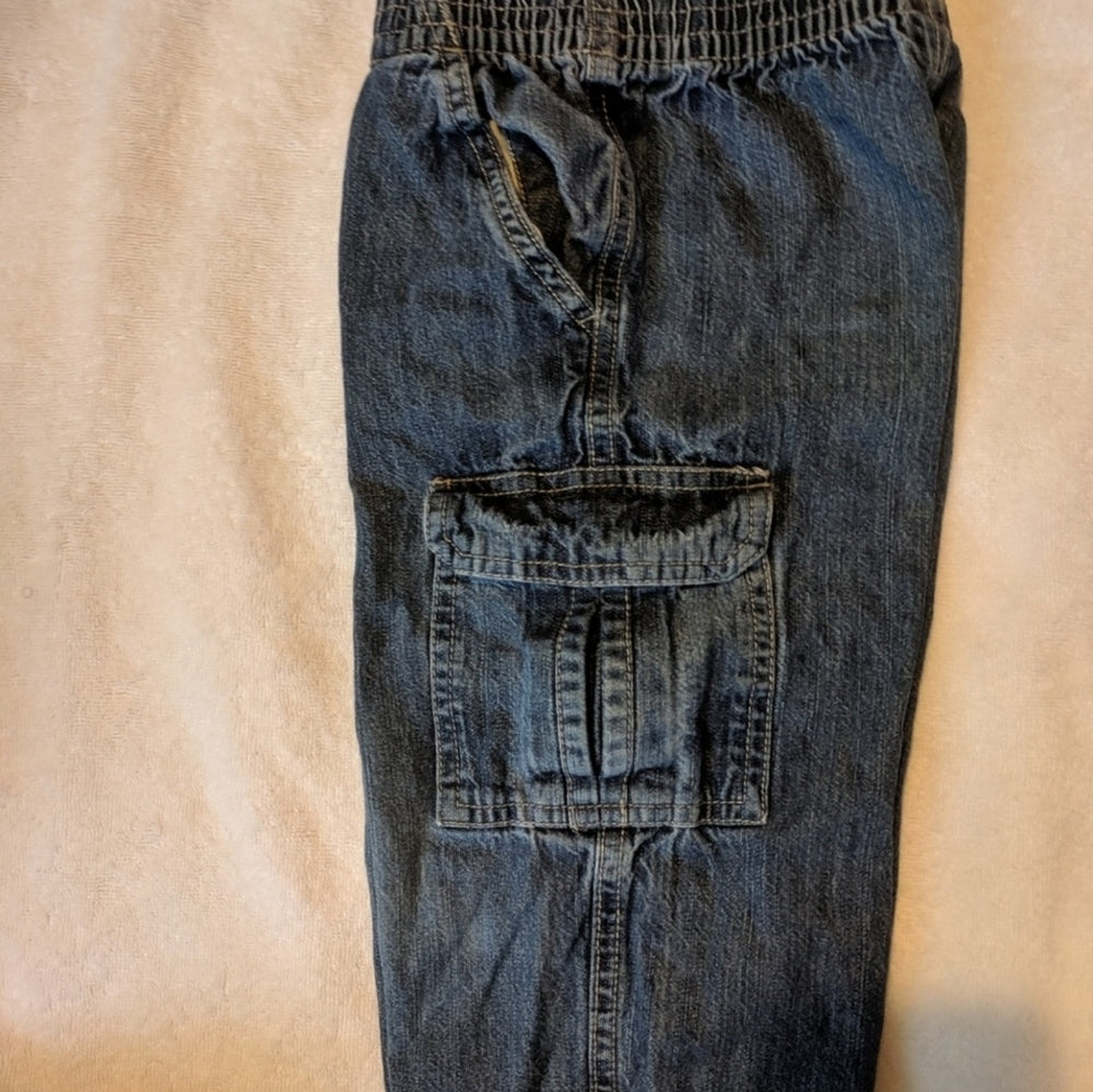Toddler Boys 2T Blue and White Checkered Button-Up Shirt with Denim Cargo Pants