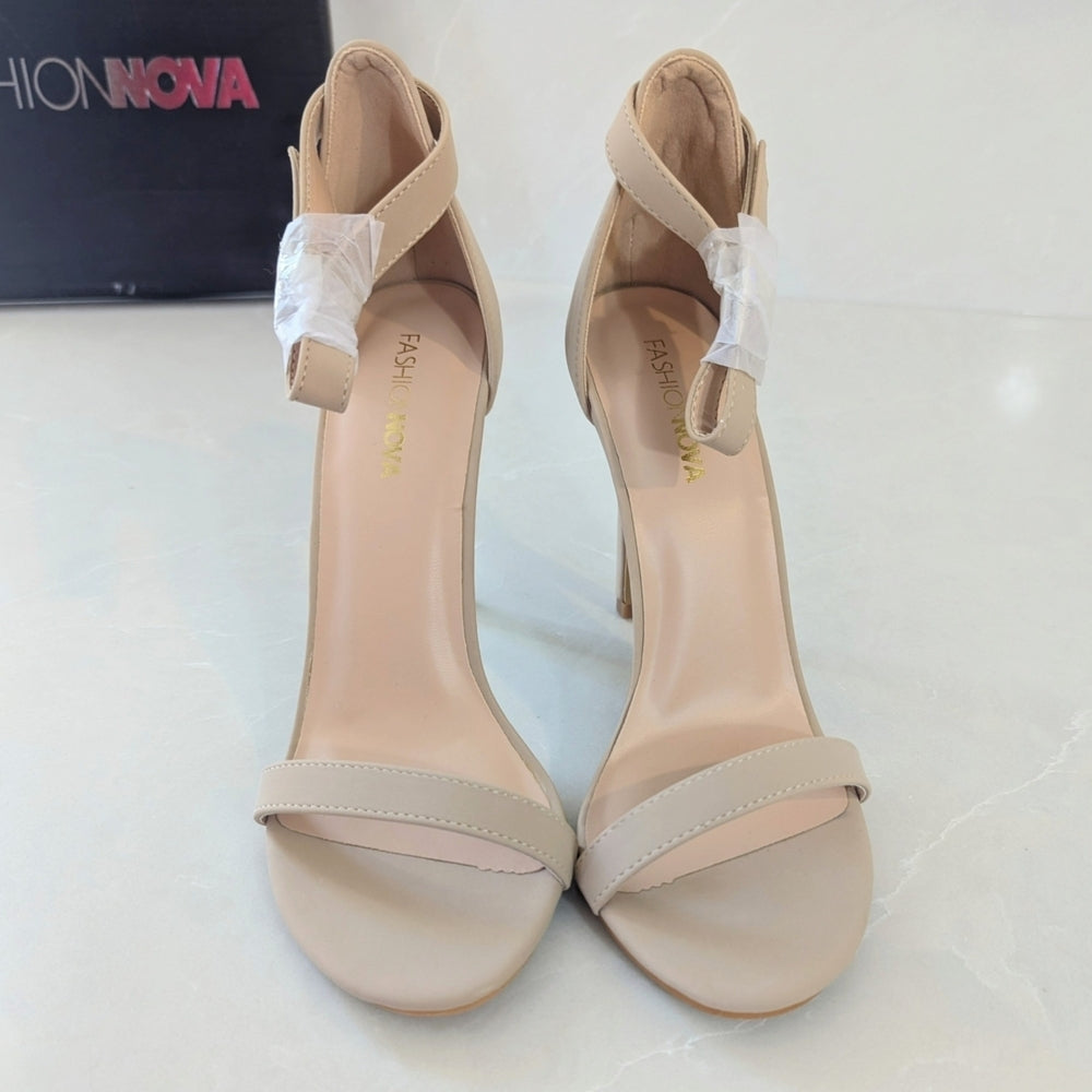 Fashion Nova Beige Ankle Strap High Heel Sandals Size 8