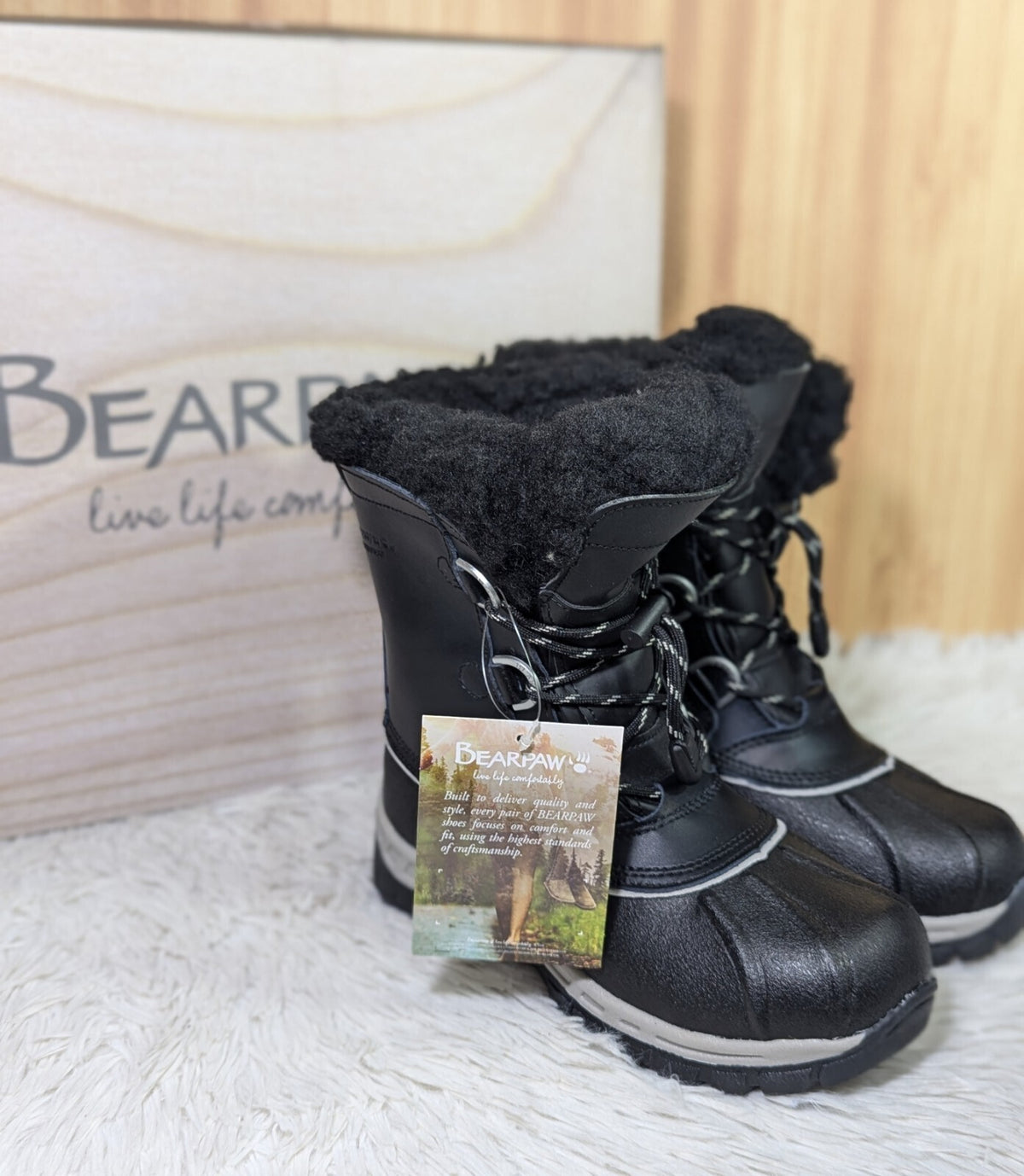 Bearpaw Black Waterproof Winter Boots with Shearling Lining