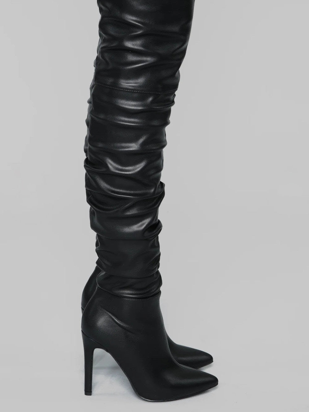 Fashion Nova Black Over-the-Knee Ruched Heeled Boots