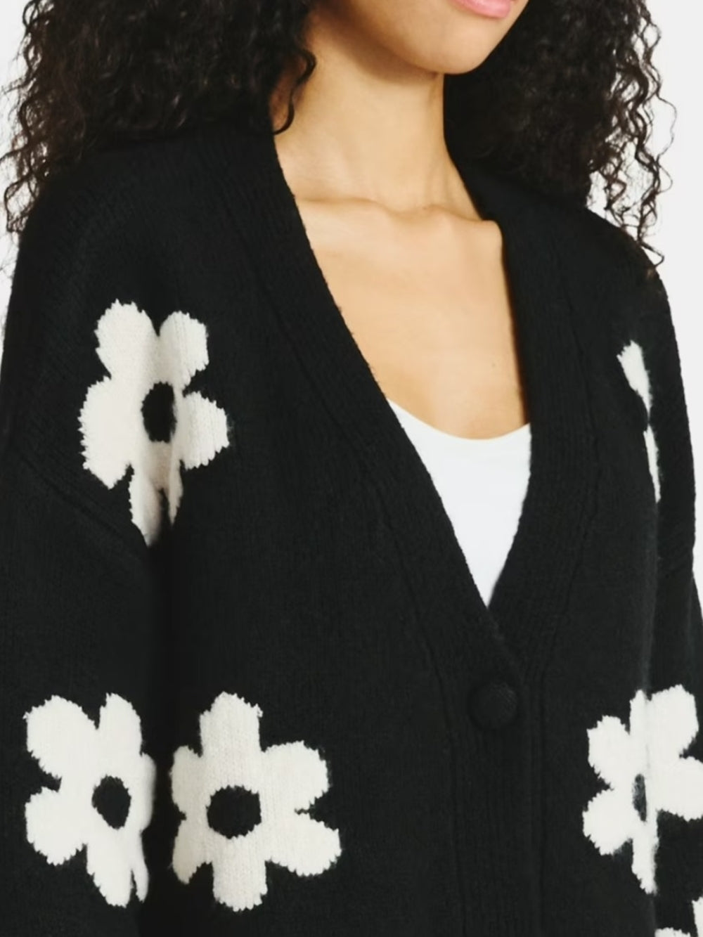 Sundry Black Cardigan with White Floral Pattern